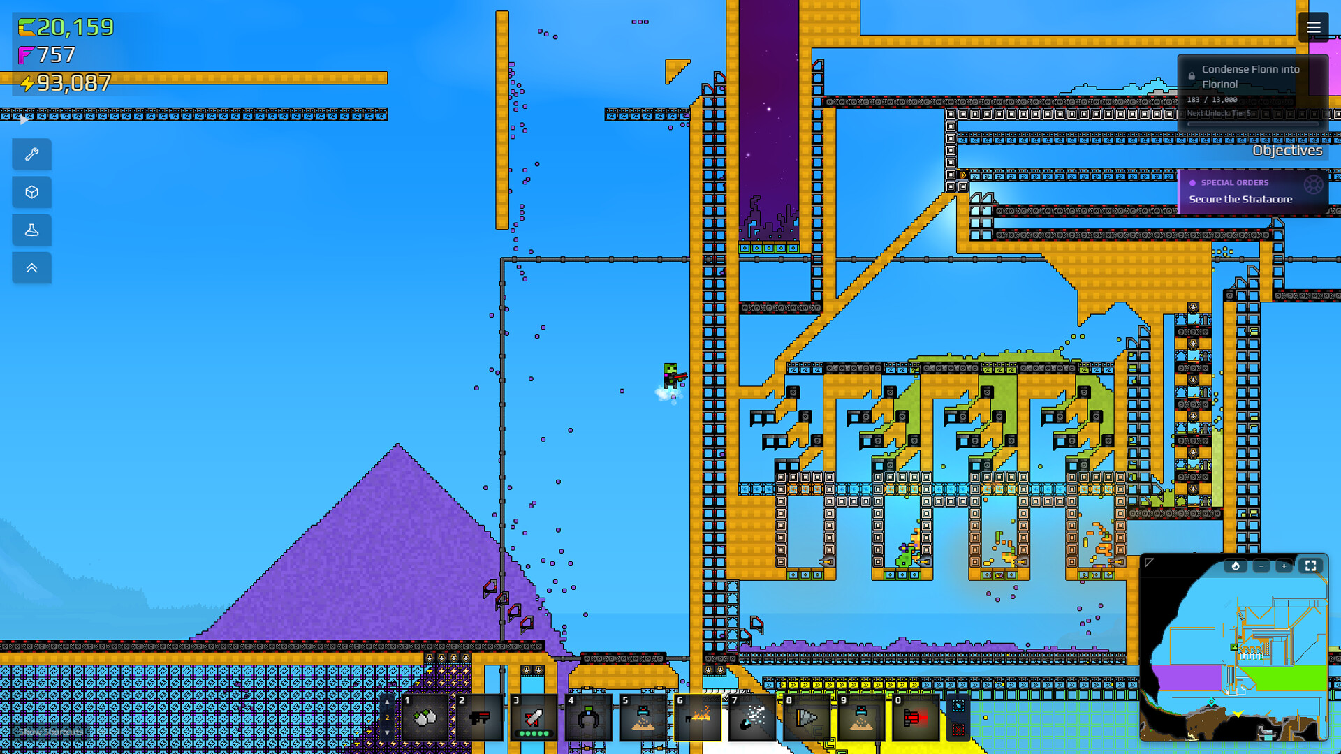 A large Sandustry factory with visible transport lines, material zones and water areas